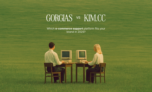 Integration options for Kim.cc and Gorgias showing Shopify, WooCommerce, Magento, and BigCommerce connectors