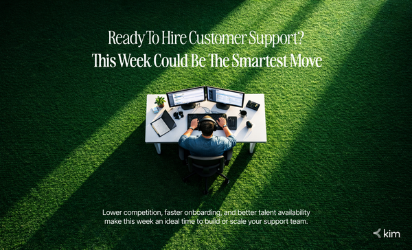 DTC founder hiring offshore customer support team with dual monitors and workspace setup